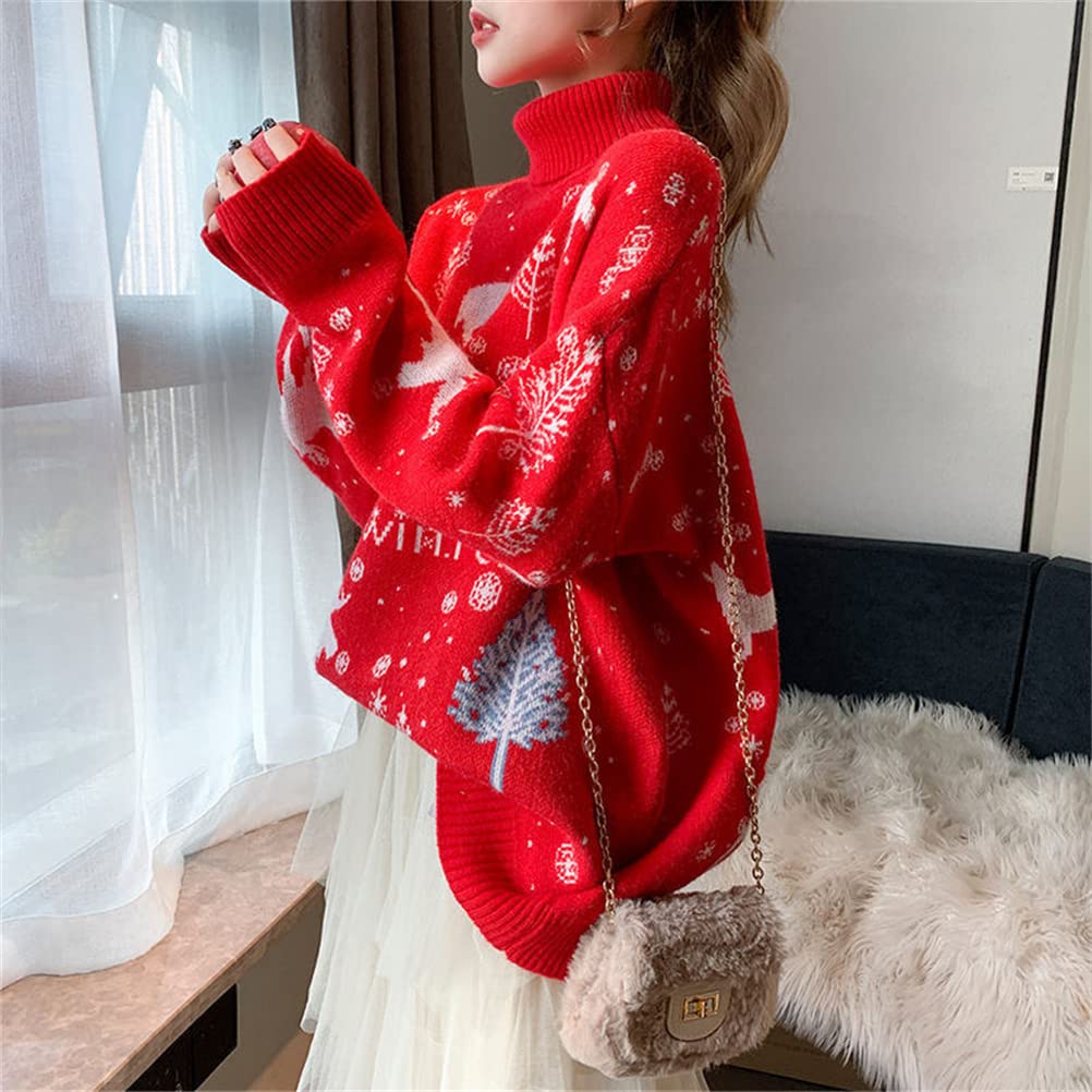 JINZUOMA Knit Christmas Pullover Long Casual Loose Everyday Wear Free Women's Sweater, Sweater, Top, Turtleneck, Sleeves, Fashion, Fit, Soft,