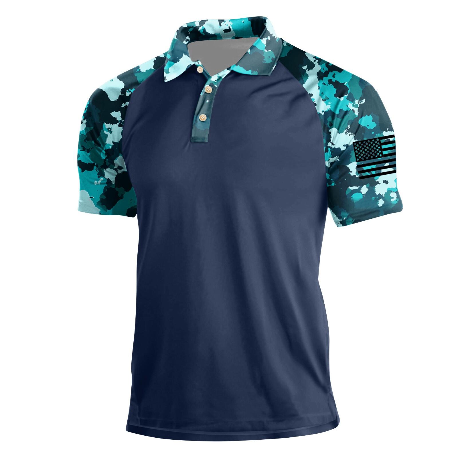 

Чоловіча літня сорочка з лацканами з коротким рукавом. Чоловіча повсякденна модна сорочка XXXXXL синій