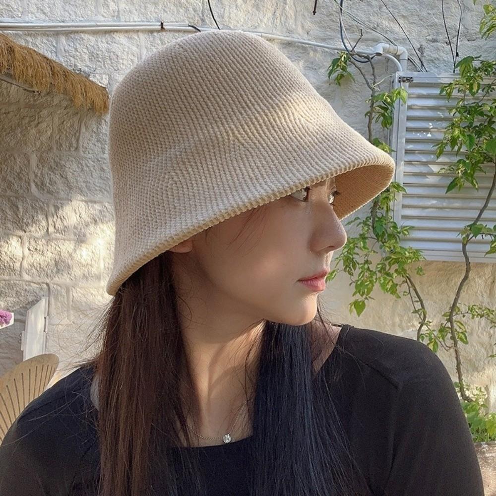 British Style Women Panama Cap Chenille Bucket Hat Sweet Knitted Fisherman Hat  Ladies