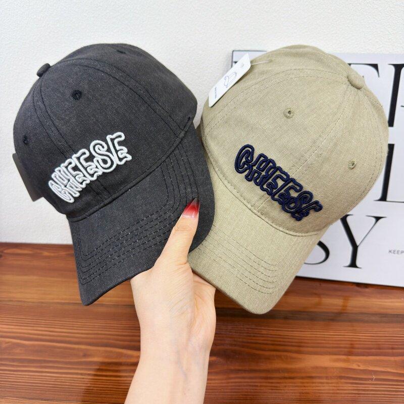 Spring and summer retro versatile letter embroidered baseball cap women's new curved brim cap showing face small sun hat