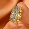 Unique Hollow-out Leaf Designed Rings for Women Sparkling Two Tone Finger Accessories Fashion Engagement Wedding Jewelry
