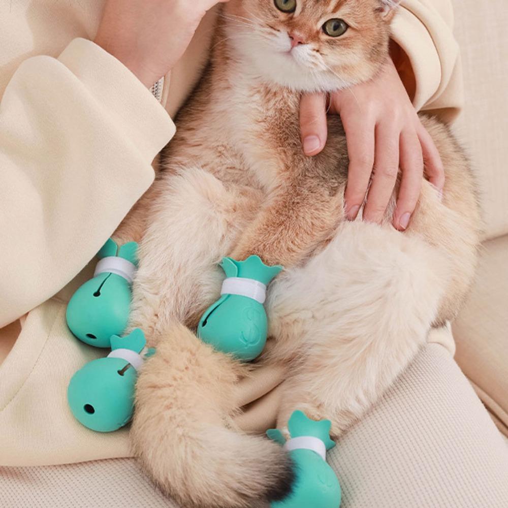 

4pcs/set Anti Bite Cat Paws Gloves Silicone Cat Shoes New Anti-scratch Cat Foot Shoes синий