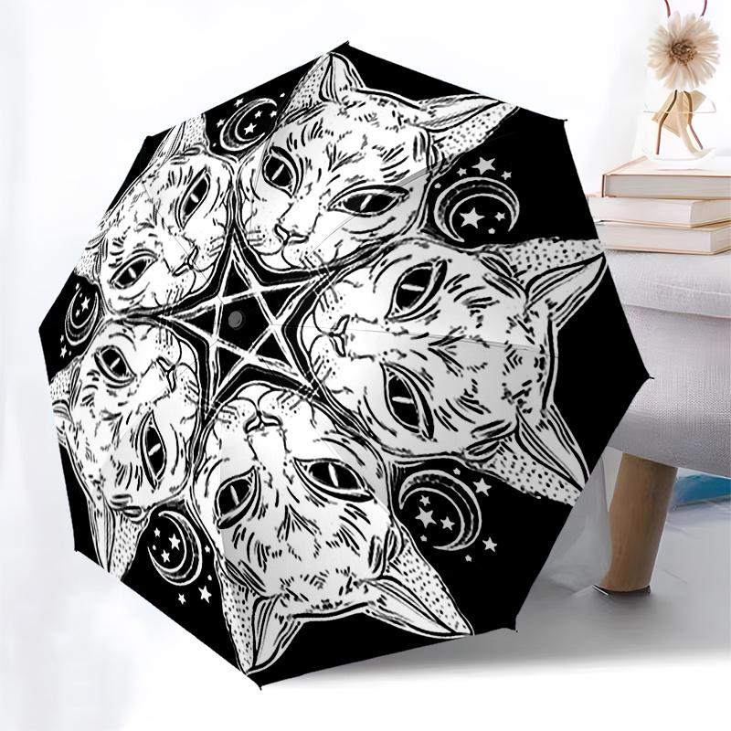 Cats Mandala Themed Eight Rib Automatic Folding Umbrella Is Suitable for Both Men and Women, Making It A Perfect Christmas and Valentine's D