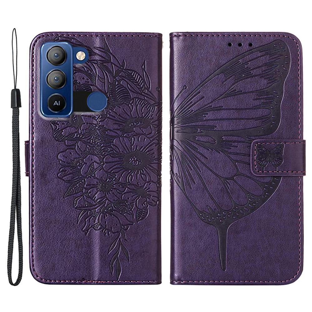 For TECNO Pop 5 LTE 4G Wallet Case with Wrist Strap Butterfly Imprint Leather Phone Cover
