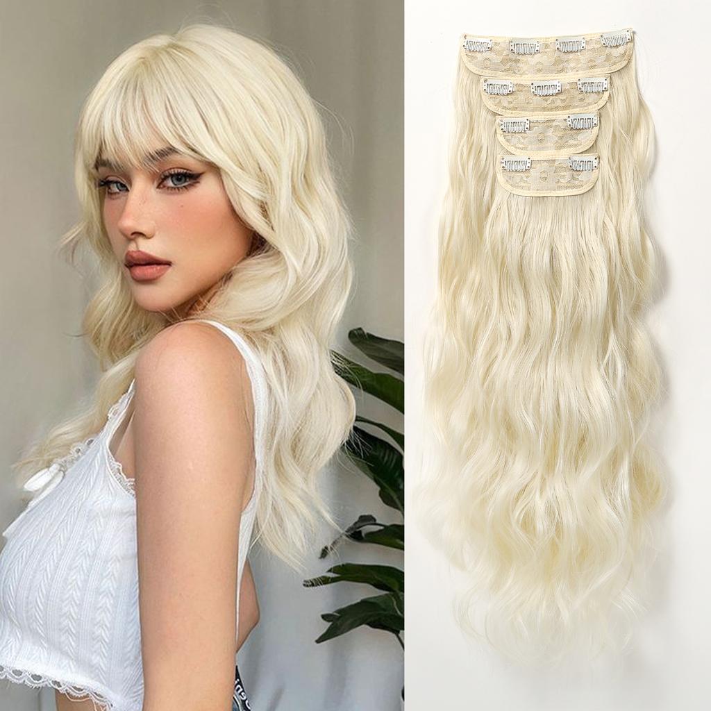 22Inch Black Synthetic Hairpieces 4pcs Long Wavy Hair Pieces 11 Clips in Hair Extension Natural Looking Heat Resistant for Women