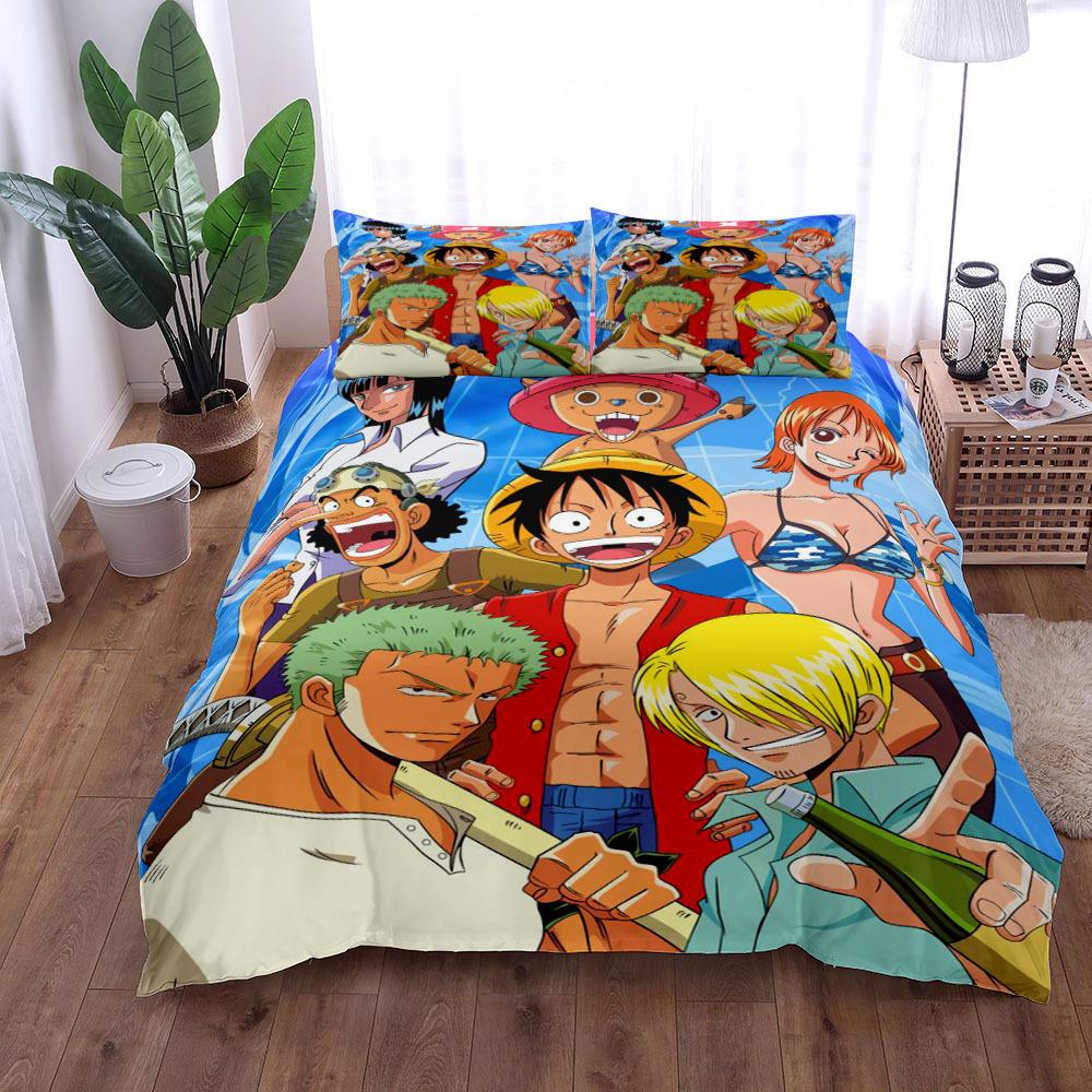 Anime O-Ones Pieces Bedding Set Japanese Luffys Duvet Cover Pillowcase for Children Boys Gift Single Queen King Size
