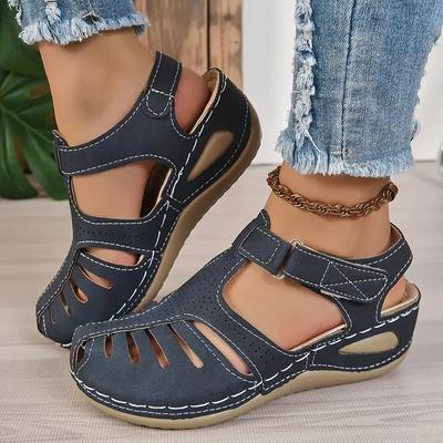 Mode Neue Sommer Damen Keilsandalen Rutschfest Premium Zehenfrei Sandalen Vintage Leder Lässig Damen Retro Plateau Schuhe