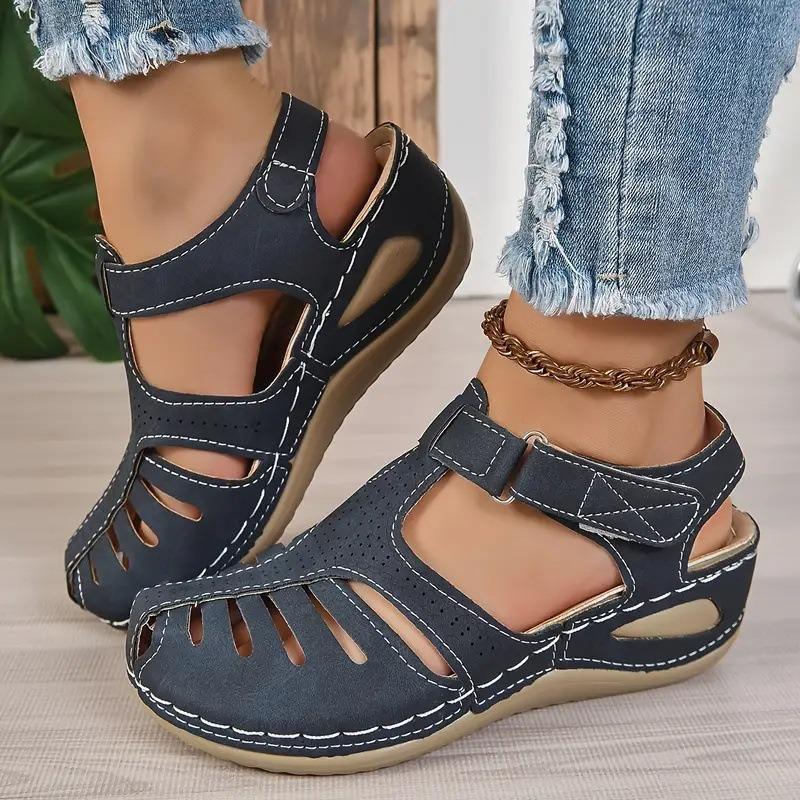 Fashion New Summer Women Wedge Sandals Anti-slip Premium Open Toe Sandals Vintage Leather Casual Female Retro Platform Shoes