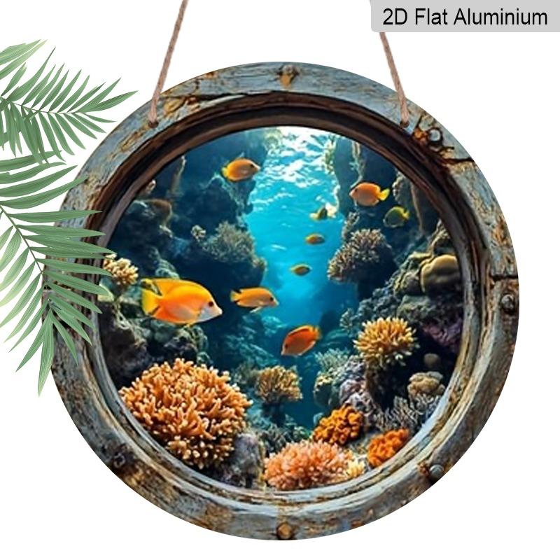

2D Flat, Retro-style Round Aluminum Wall Hangings in Various Sizes, Featuring An Ocean Landscape Pattern. Suitable for Indoor and Outdoor Hanging in 20*20cm