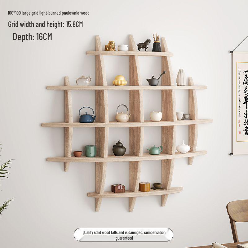 Chinese Solid Wood Wall-Mounted Teacup Rack - Antique Curio Shelf and Tea Set Display Stand