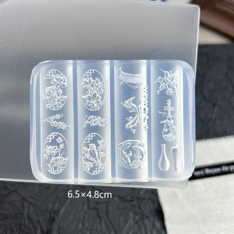 3D Silicone Nail Mold Flower Peacock Chinese Style Relief Transparent Manicure Design Tool DIY Nail Art Decoration