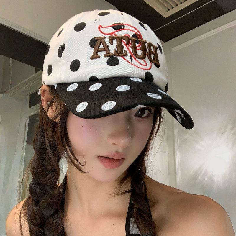 Polka Dot Embroidery Baseball Cap Children Spring and Summer Wide Brim Show Face Small Outdoor New Sunshade Cap