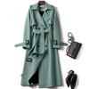 Fall Winter Women Trench Coat Turn-down Collar Solid Color Double-breasted with Belt Mid Length Loose Thermal Long Sleeved Commuting Dating