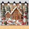 2D Background Cloth 1 Piece, Christmas Gingerbread House and Snowman Scene, Gingerbread Christmas Decorations