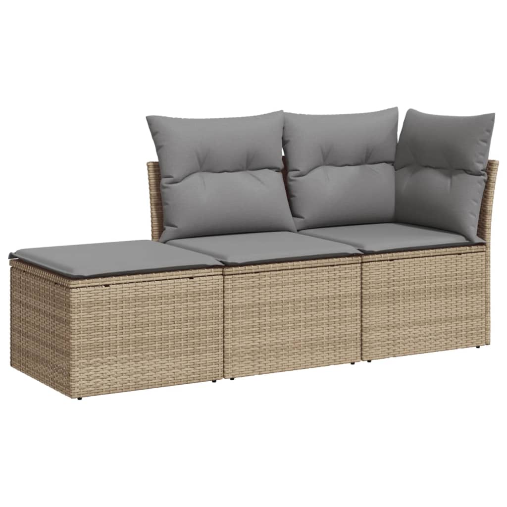 3 Piece Garden Sofa Set with Cushions Beige Poly Rattan