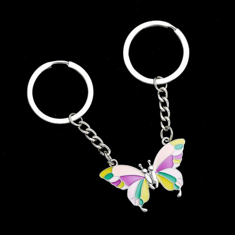 Cute Butterfly Magnetic Keychain Best Friend Key Chain for Women Handbag Car Keyholder Friendship Keyring Jewelry Gift
