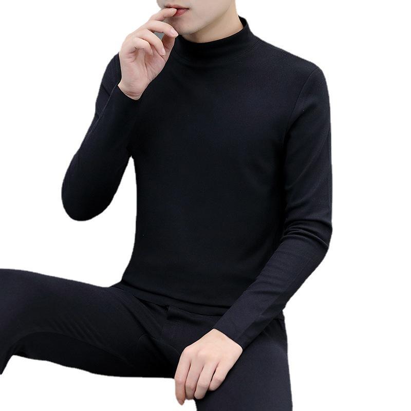 Men's Reversible Thermal Underwear Set with Half-High Collar and Seamless Velvet Fabric for Fall/Winter