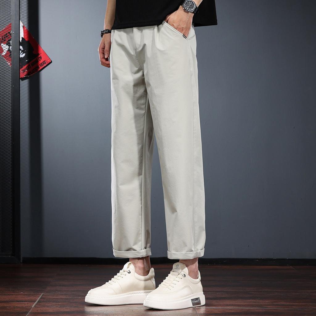 Light-colored Woven Nine-point Straight Men's Summer New Loose and Simple Outdoor Commuting Versatile Quick-drying Casual Pants