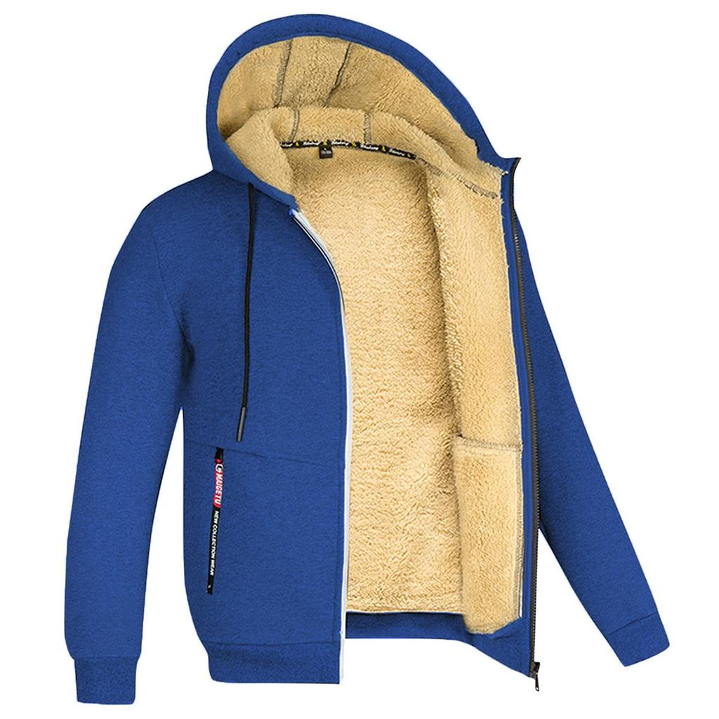 Sweat-shirt à capuche à manches longues pour homme, couleur unie, fermeture éclair, pull d'hiver, grande taille, décontracté