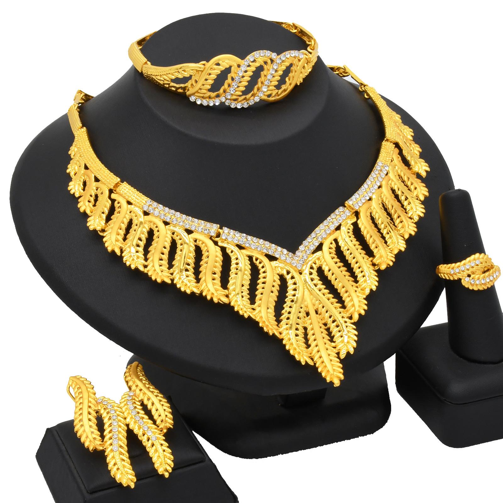 

2026 Pakistan Jewelry Middle East Dubai 24k Wedding Bridal Gift Four-piece Set Spot 45cm
