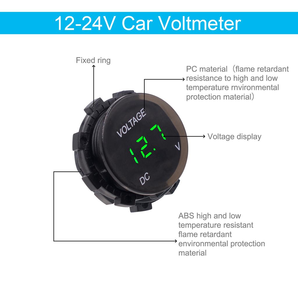 Automotive Digital Display Modified Voltmeter, Motorcycle Mounted, Waterproof LED Lens Display Instrument