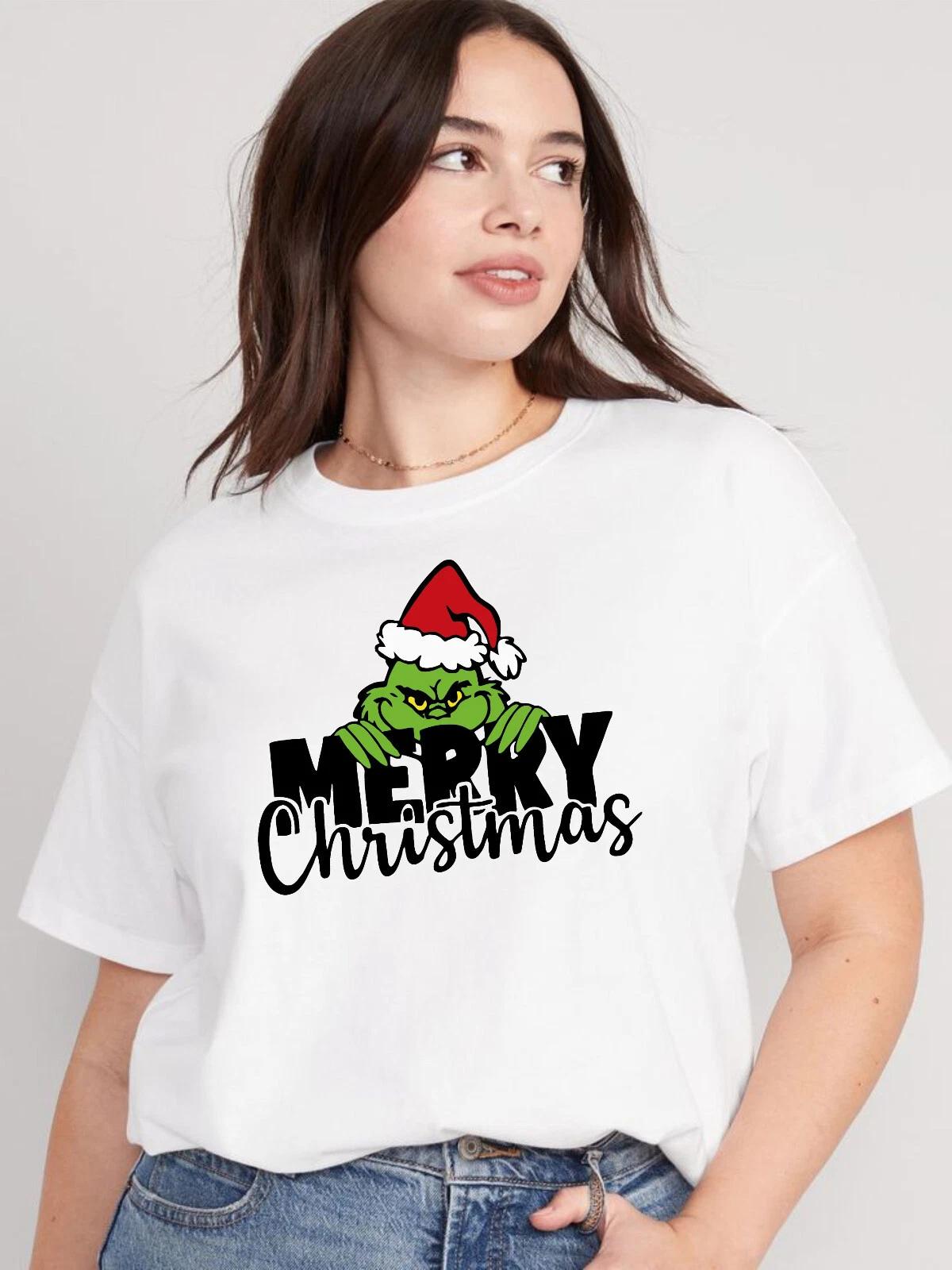 Merry Christmas Grinch T-Shirt, Cute Grinchmas Christmas Shirt, Unisex Tee Top L