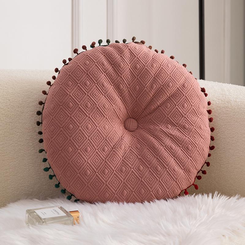 Solid Color Tassel Round Cushion for Sofa or Bay Window