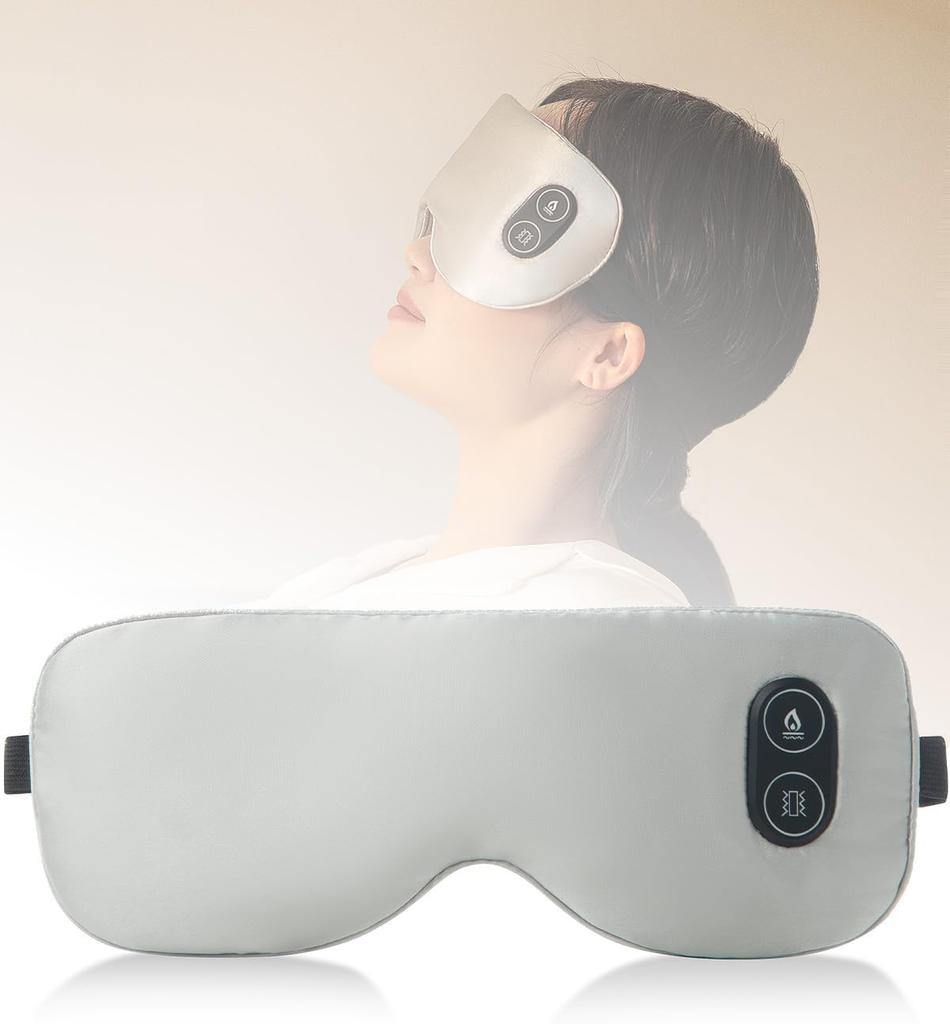 Beemyi USB Rechargeable Hot Eye Mask with 7 Vibration Modes and 3 Temperature Relieves Eye Helps Warms and A Popular Gift for and Birthdays [Luxury