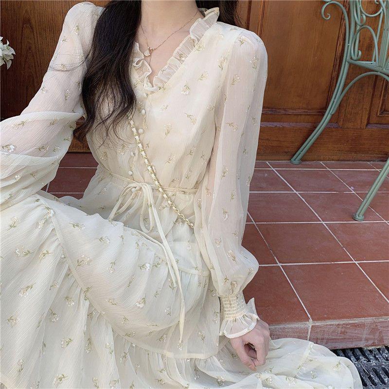 

2026 Early Autumn Women s French Style Long Sleeve Slimming A-line Dress S (Under 95 lbs)