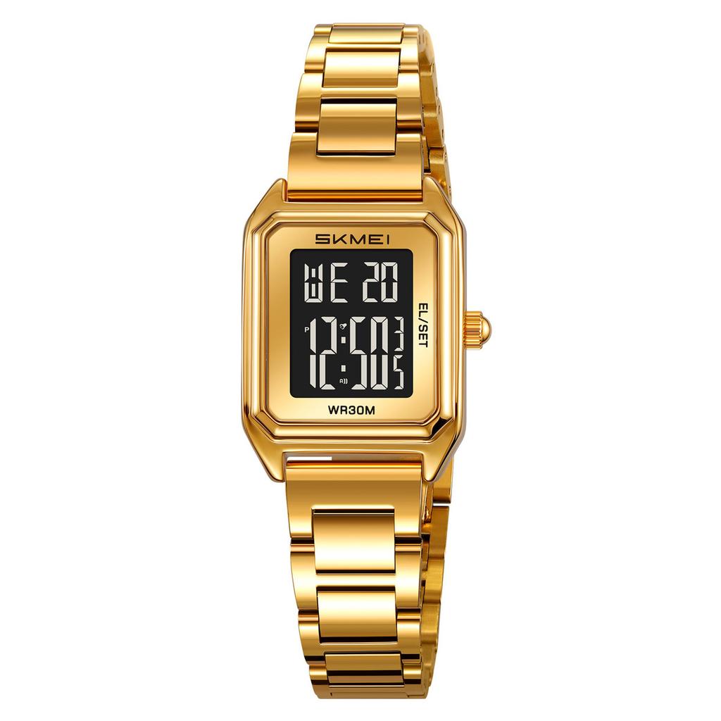 Fashion Women's Steel Belt Electronic Watch Large Screen Square Multi-function Watch Luminous Countdown Electronic Watch