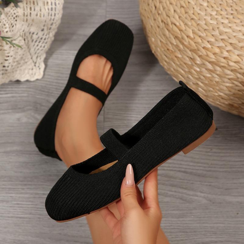 Women's New Knitted Mesh Breathable Flat Shallow Single Shoes Women's Lightweight Fashion Flying Knit Lazy Feet