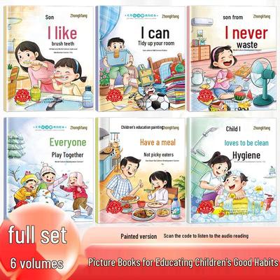 Set von 6 Kinderbilderbüchern über gute Gewohnheiten: Sauberkeit, Hygiene, Gesunde Ernährung und frühkindliche Bildung