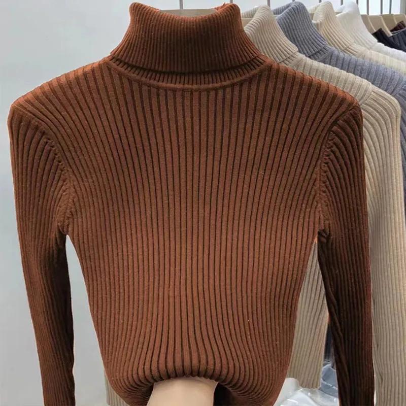 Basic Turtleneck Women Sweaters Autumn Winter Jumper Soft Warm Pull Pullovers Tops Stretch Slim Ladies Pullover Rib Knitted Sweater