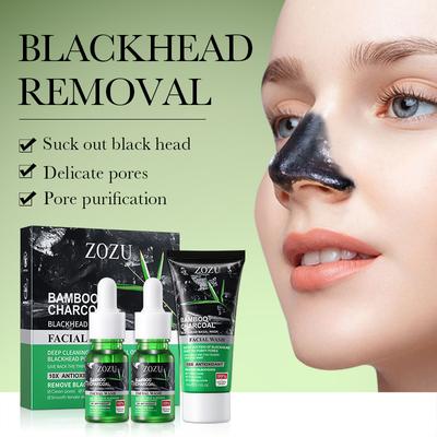 Removes Blackheads Deep Cleans Pores Softens Cuticles Absorbs Excess Oil and Dirt Bamboo Charcoal Extract Bamboo Charcoal Blackhead Three Piece Set