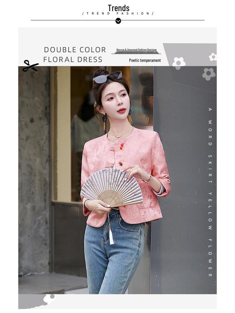 Women's Retro Jacquard Jacket - Short, Age-Reducing, National Style, Spring/Autumn 2025 (B2809)