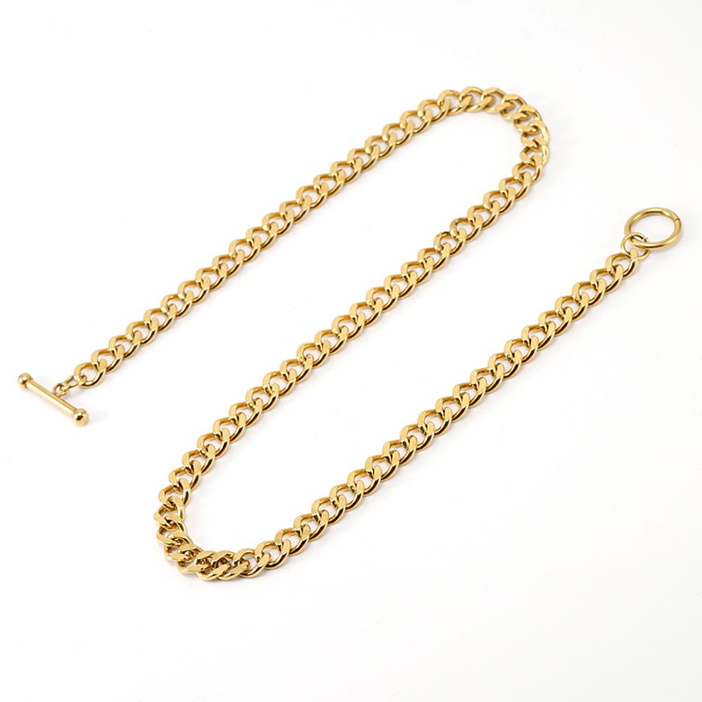 18K Gold Plated Stainless Steel Toggle Ot Buckle Necklace Thick Cuban Chain Stackable Trendy Link Bar Clasp Statement Gift золотой