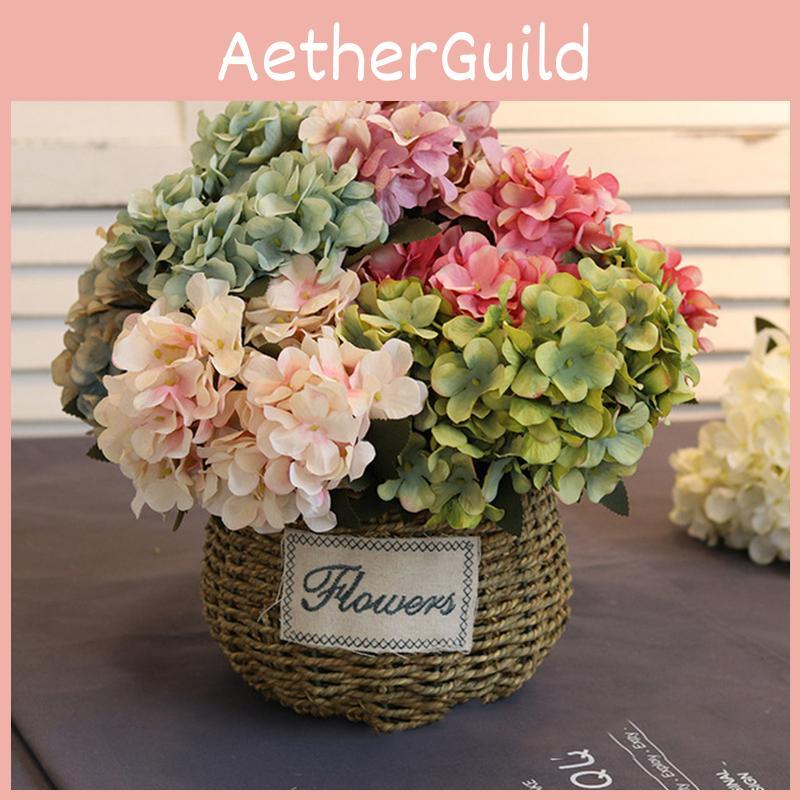 Vibrant 6 Heads Artificial Silk Hydrangea Fake Flower Bridal Bouque For Festive Home Decoration
