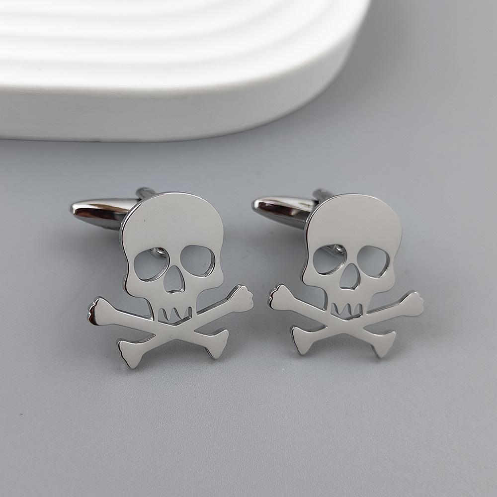 

Pirate skull gold-plated cufflinks, French shirt cuff accessories, black stainless steel suit, formal match серебряный