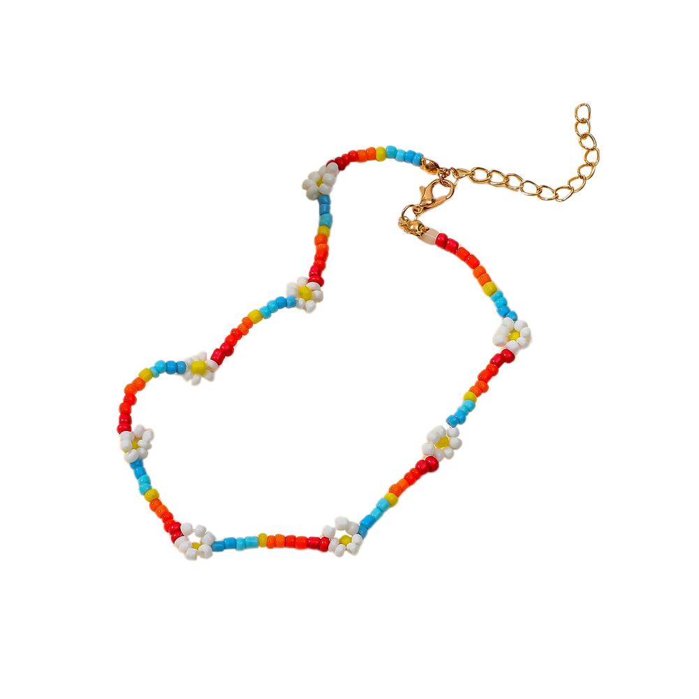 Women's Necklace Bohemian Style Handmade Seed Bead Woven Small Flower Color Clavicle Necklace