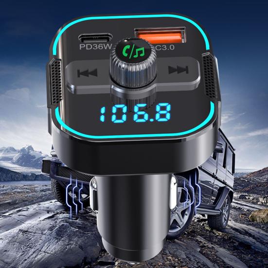 Dual-Port Car Charger with Bluetooth-compatible 54W Fast Charging Transmitter CVC Noise Cancellation Voltage Display Voice Assistant Car Adapter