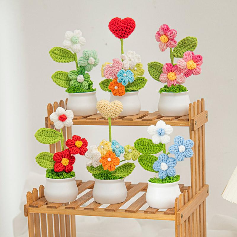 Crochet Flowers Sunflower Artificial Crochet Potted Desk Accessorie Office Accessorie Wedding Decor Teacher's Day Gift Girasol