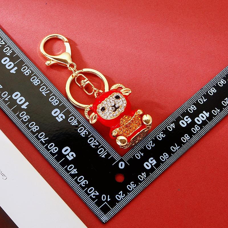 Goat Zodiac Sheep Keychain Durable Metal With Rhinestones Chinese Lucky Charm Pendant For Car