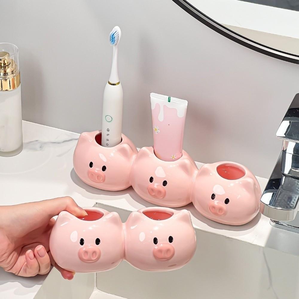Cartoon Electric Toothbrush Holder Piggy Design Countertop Organizer Toothpaste Stand Bathroom