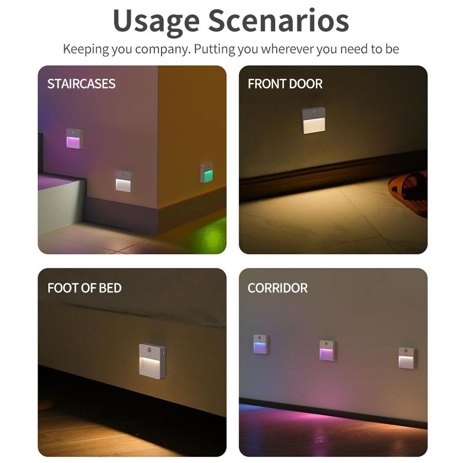 Motion Sensor LED Night Light RGB Rechargeable Wireless Cabinet Lamp For Bedroom Staircase Aisle Closet Induction Lighting