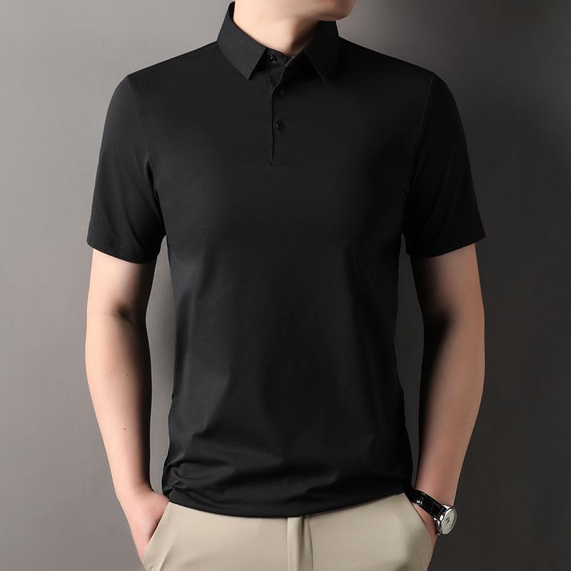2025 New Summer Men's Lapel Solid Color Short-sleeved T-shirt Absorbent Quick Drying Polo Shirt