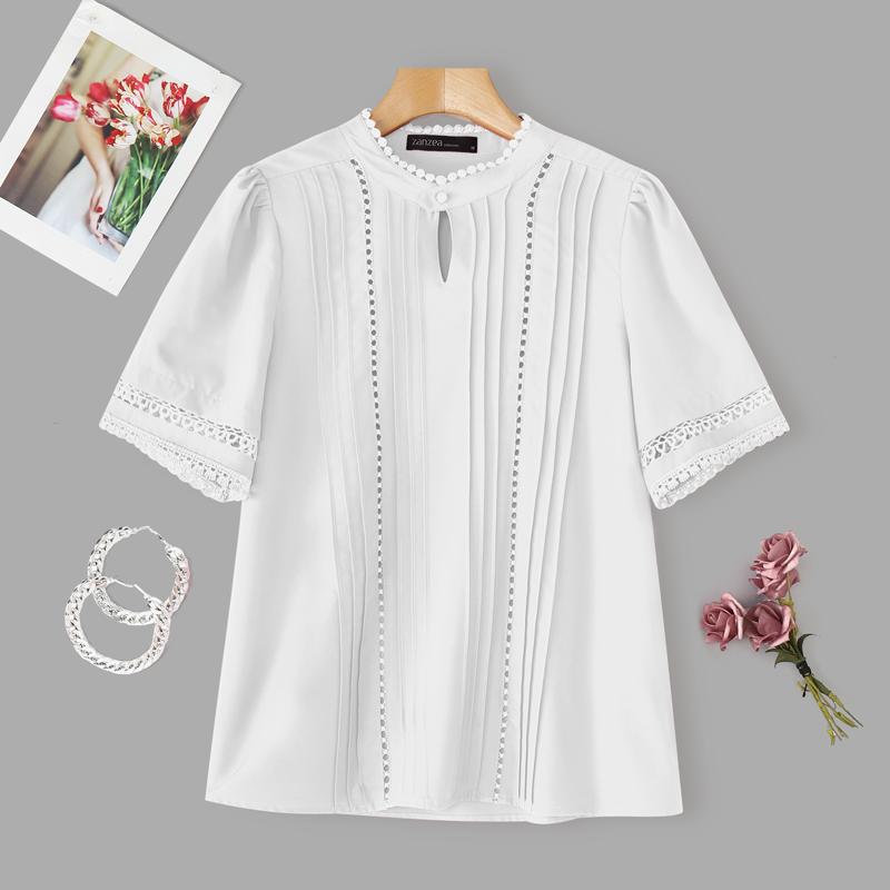 ZANZEA Women Casual Round Neck Summer Short Sleeve Blouse