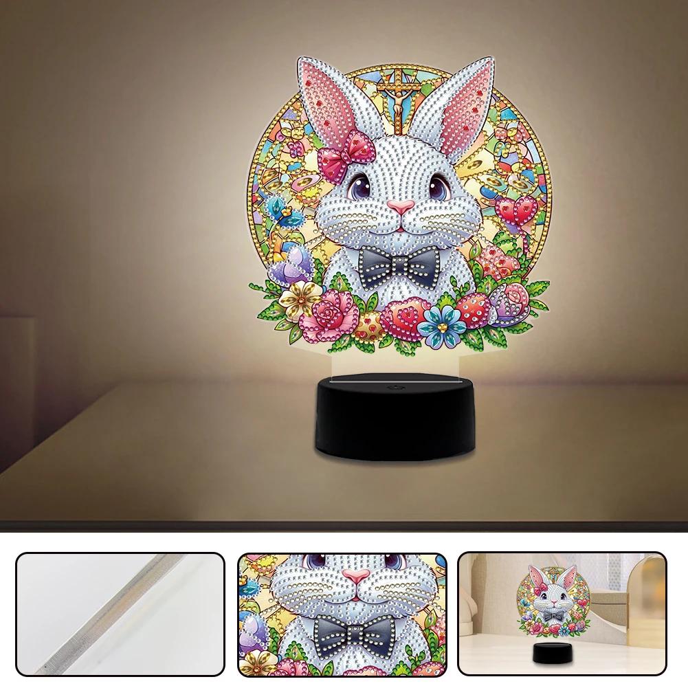 Acrylic Double Sided Bunny Egg Diamond Art Night Lamp Creative Bedside Decor for Easter Gifts and Home Ambiance