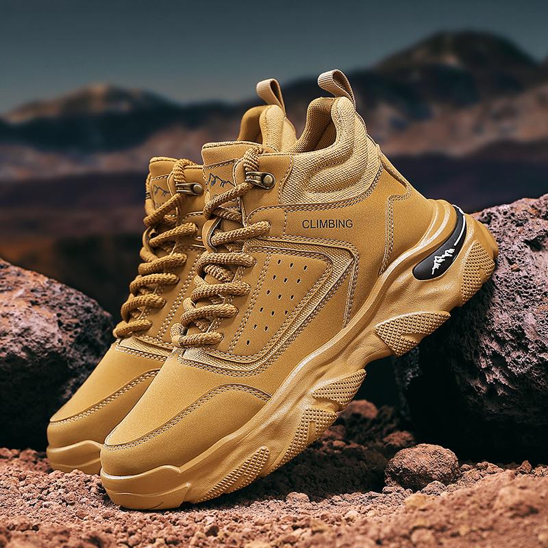 

Fashion Ankle Boots Solid Colour Outdoor Breathable Shoes 2024 Autumn New Men Sports Sneakers Leather Lace Casual Men s Footwear 39 коричневий