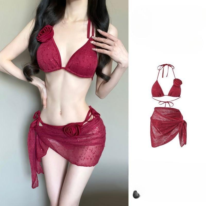 

2026 High Waisted Halter Bikini Set Two Piece Swimsuit for Women Bohemian Sexy Push Up Summer Beach Holiday Print S красный