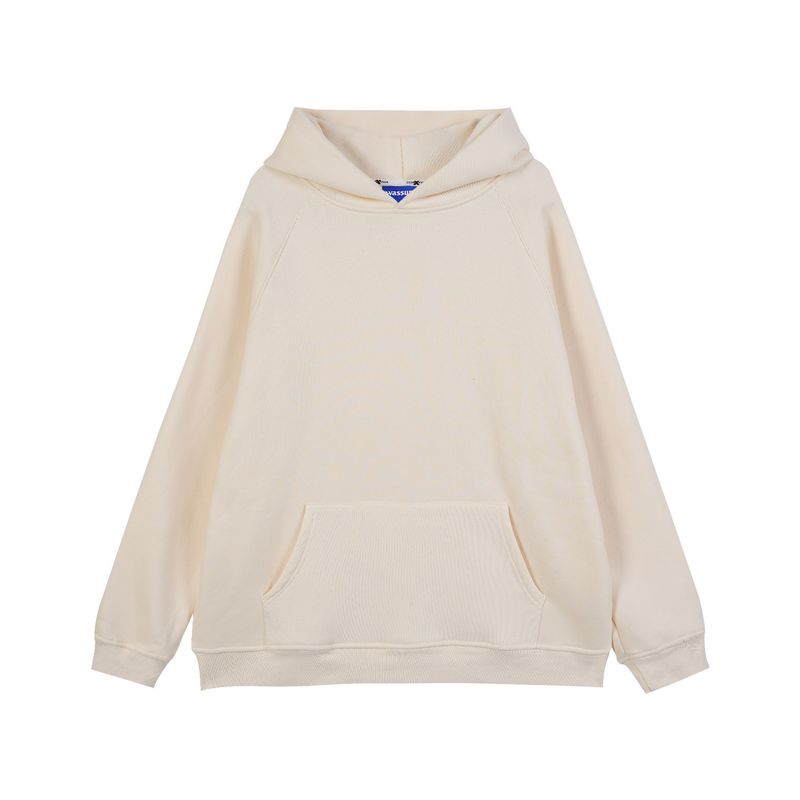 

Wassup Trendy Brand Collaboration Raglan Hooded Sweatshirt for Men and Women, Autumn and Winter Fleece-Lined Loose Basic Solid Color Couple s Top Apricot color L